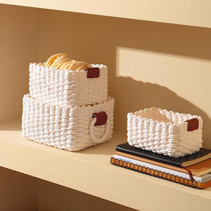Panier de rangement tissé blanc organisateur maison décorative papier corde panier de rangement conteneurs bacs - Product Image 1