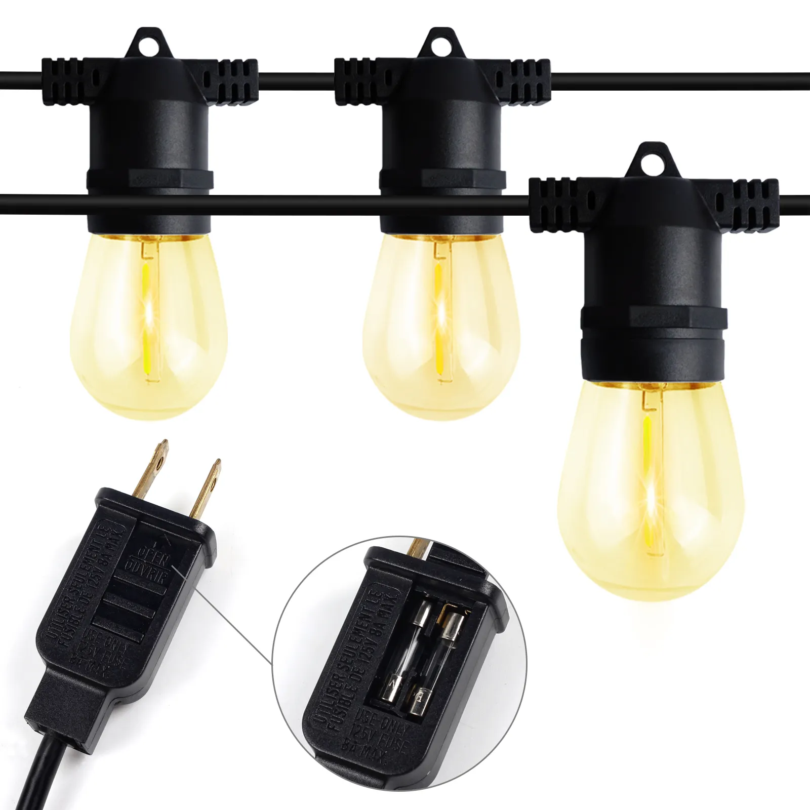 Cost effective price ETL listed IP65 waterproof 48FT 15 bulbs 12W outdoor garden string lights led strands lights