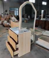 Station de coiffure avec miroir design moderne, éclairage LED, double face, en bois, avec tiroir