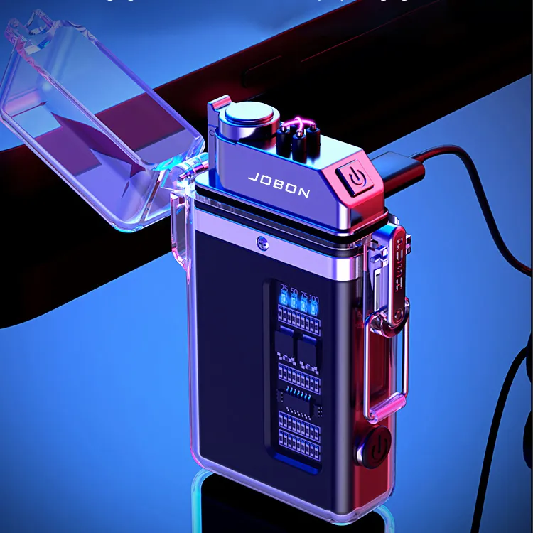 JOBON pemantik rokok tahan angin, pemantik api mewah tanpa api dengan tampilan LED busur elektrik ganda isi ulang daya USB