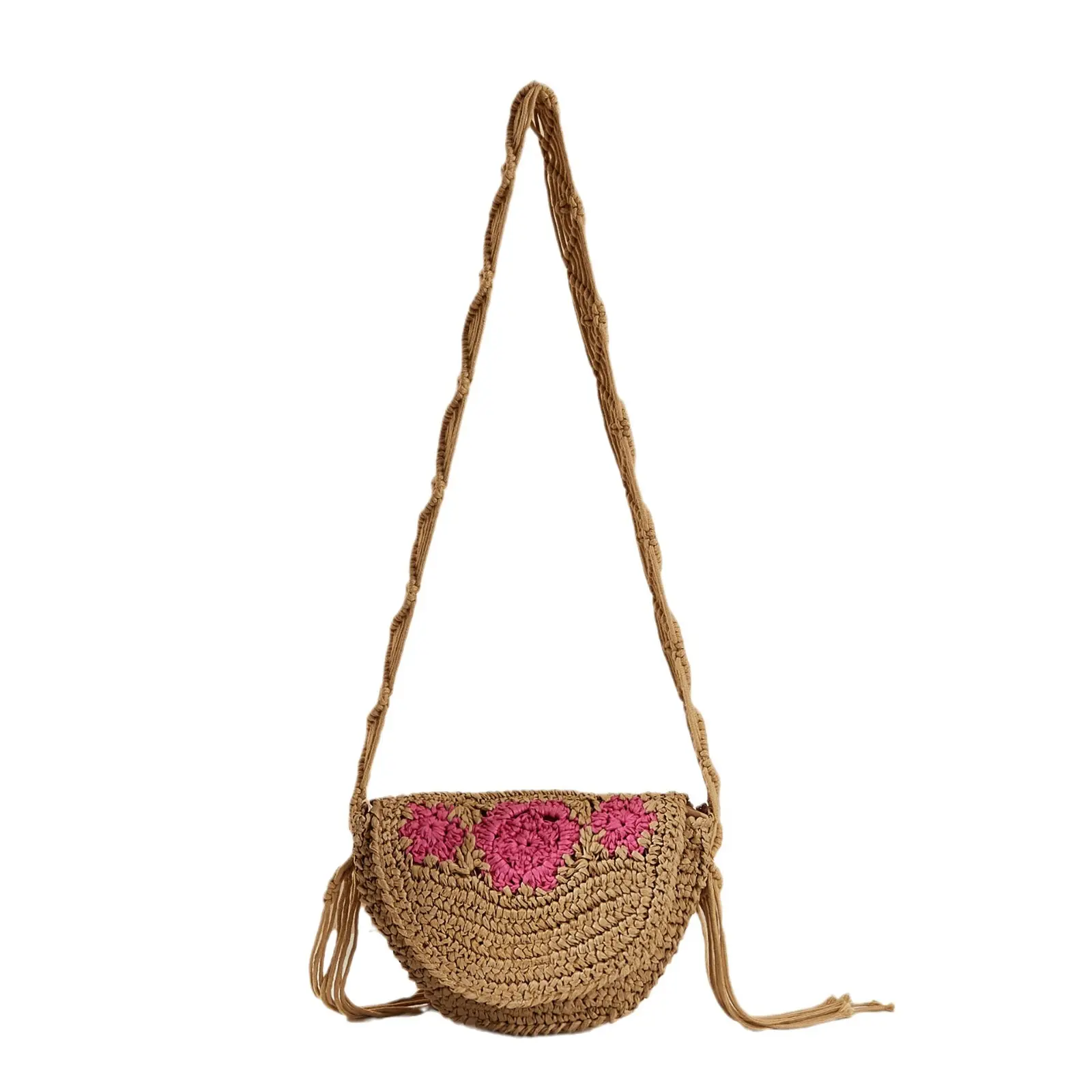 Sommerferien Vintage Crochet Stickerei Blume Stroh Schulter Crossbody-Tasche individuell niedlich Freizeit Feiertag handgewebte Klapp-Geldbörse