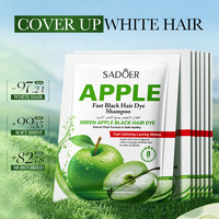 Vente en gros de shampooing colorant pour cheveux noir à l'apple verte naturelle SADOER, sachet de 25 ml * 10 pièces, longue durée, couvre les cheveux blancs pour hommes et femmes