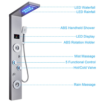 Panneaux muraux de douche de luxe en acier inoxydable Jet cascade avec panneau de douche de massage corporel LED pour salle de bain