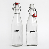 Vente en gros 1000ml 1 litre rond carré lait jus verre enzymatique bouteilles à boire avec couvercle de verrouillage à clip hermétique