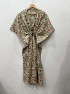 Women Boho <b>Long</b> <b>Kaftan</b> <b>Dress</b> Floral Print Flowing Casual Wear Outfit Relaxed Fit Gathered Drawstring Waist - Product Image 3