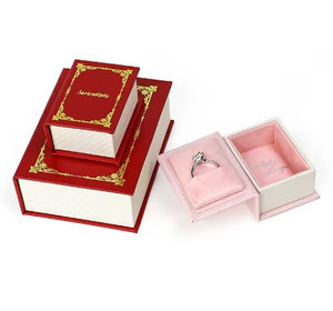 Custom Logo Recyclable Square Pattern Rectangle Handmade Paper Jewelry Box Book Shape Packaging for Rings Earrings Necklaces - Product Image 1