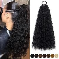 Extensions de queue de cheval en fibre haute température bouclée à la française, 18 pouces, 10 brins, avec bande élastique, sans perte de cheveux, vente en gros