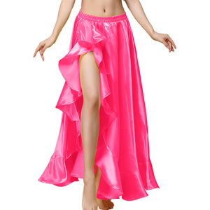 Jupe <span class=keywords><strong>de</strong></span> <span class=keywords><strong>danse</strong></span> orientale pour femme avec fente unique - Jupe <span class=keywords><strong>de</strong></span> performance en satin taille haute pour spectacles sur scène - Product Image 6