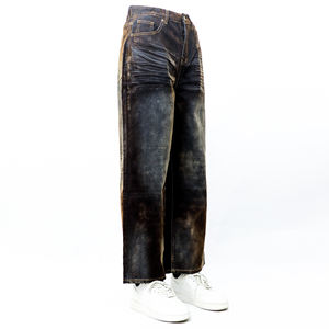 <span class=keywords><strong>Jeans</strong></span> <span class=keywords><strong>Neri</strong></span> Casual a Gamba Larga in Denim Cerato per Uomo e Donna, Stile Street alla Moda per Tutte le Stagioni - Product Image 4