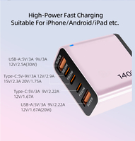 Cargador Rápido Original de 140W con Enchufe EU/US/UK, 5 Puertos, Cargador Rápido para Teléfono Móvil, Adaptador de Corriente USB Tipo C de 140W