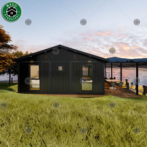 Cabaña Modular Prefabricada de Acero Ligero Metálico Negro con Toldo Lateral, Puerta Corredera Grande de Vidrio, Casa Pequeña para Oficina, Alojamiento o Ocio - Product Image 1