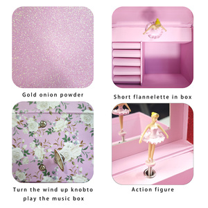 Yiyu New Design Custom Eco-Friendly Modern Pink Glitter Rotating Ballerina Music Box Mirror Hand Crank 60s Sound Duration Custom - Product Image 3