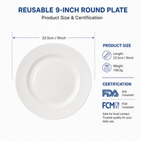 Échantillon gratuit Hengyuan Assiettes rondes blanches et légères réutilisables de 9 pouces en plastique Assiette à dîner en plastique pour traiteur mariage