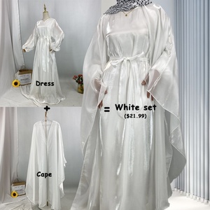 Smooth Shine Satin Abaya Set with Cape and <b>Long</b> Sleeve Maxi <b>Dress</b> <b>for</b> Muslim Women <b>Eid</b> Party Collection (1468+6855) - Product Image 5