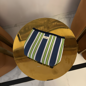 Fancy Fashion-Styled <b>Large</b> Recycled Plastic Stripes <b>Zipper</b> & Hasp Closure Waterproof Cosmetic Pouches Eco-Friendly Makeup Cases - Product Image 1