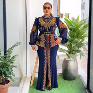 <span class=keywords><strong>Vestido</strong></span> formal de <span class=keywords><strong>dos</strong></span> <span class=keywords><strong>piezas</strong></span> elegante para mujer para invitados de boda vestidos africanos de manga larga con cuentas - Product Image 4