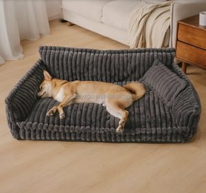 사용자 정의 로고 푹신한 개 소파 침대 목 관리 베개 스트라이프 디자인 빨 쉬운 청소 작은 고급 개 침대 겨울 - Product Image 4