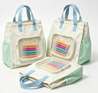 Sac fourre-tout pour enfants avec fenêtre transparente en PVC, poche latérale en maille, sac de rangement pour fournitures d'art en toile, sac à main pour activités de dessin des enfants