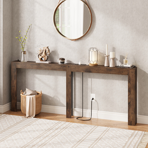 Mesa Consola Antideslizante con Portavasos y Enchufe, Almohadillas Ajustables, Impermeable, para Entradas Estrechas, Mesa para Sofá Detrás del Sofá - Product Image 5