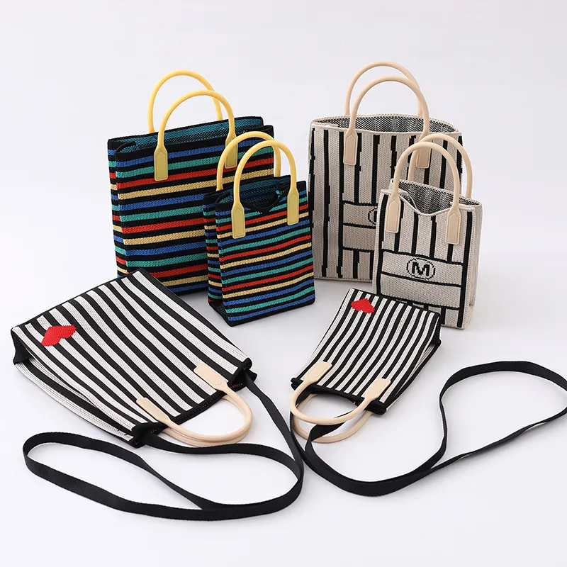Unique Trendy Custom Blank Logo Girl Ice Silk Phone Bags Knit Patchwork Handbags