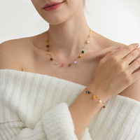 Ensemble collier et bracelet en acier inoxydable 316L plaqué or 18 carats avec pierres naturelles, style bohème, superposé, pour femmes
