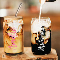 Gobelets en verre borosilicate transparent de 16 oz avec logo personnalisé, couvercle en bambou et paille pour café glacé et bière