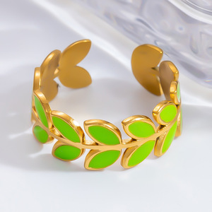 European Style <b>Open</b> Leaf <b>Ring</b> For Women Stainless Steel 18K Gold Plated Colorful Enamel Jewelry Gift Fashion <b>Rings</b> - Product Image 3