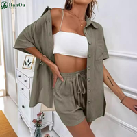 2024 mode monochrome femmes chemise costumes décontracté ample deux pièces à manches courtes
