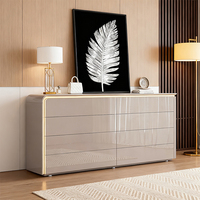 Commode moderne, durable, écologique, gris champagne brillant, avec bande lumineuse LED COB, sans poignée, en MDF, pour salon