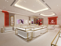 Dernière vitrine de bijoux en verre or rose de luxe Boutique élégante Design d'intérieur avec éclairage LED Bijouterie de luxe