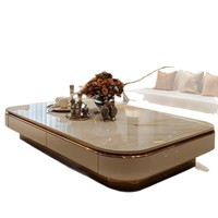 Table basse moderne de luxe léger, design en marbre haut de gamme, avec rangement pour grands salons, longueur extensible