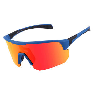 Gafas de sol polarizadas XQ578 para ciclismo y deportes al aire libre con estuche, montura azul y lentes de espejo rojas - Product Image 2