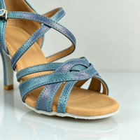 Chaussures de danse salsa et latine professionnelles pour femme, bleu paon, talon moyen, semelle souple, classiques, 5 brides, modèle basique