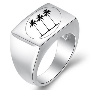 Stainless Steel <b>Ring</b> 13mm Men's Geometric Plant Design Laser Engraved Three Trees Gift Jewelry Black Gold Steel Color - Product Image 2