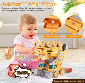 Blocs de construction STEM 5-en-1, jouet DIY, transformez 5 camions de chantier en <span class=keywords><strong>robot</strong></span> <span class=keywords><strong>dinosaure</strong></span> avec lumière et son pour les enfants de 2 à 7 ans - Product Image 3