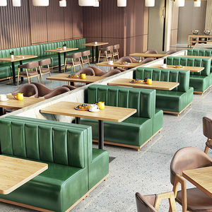 Customize wooden restaurant green leather booth seating with table sets for cafe restaurant