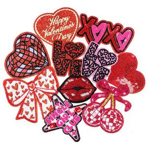New Iron-On <b>Sequin</b> Glitter Embroidery <b>Red</b> Heart Lip Bow Xoxo Cherry Xoxo Valentine Patch for Clothes Hat Decoration - Product Image 4