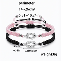 Bracelet de couple assorti 2 pièces, nœud d'amour, corde en nylon tressée, bracelet de promesse rose, bracelet de distance avec carte
