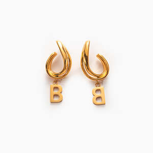 Pendientes de Moda con Baño de Oro, Acero Inoxidable 316L, con Letra B, Pendientes Colgantes - Product Image 1