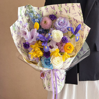 Kertas Pembungkus Bunga Yuyin Ouya Motif Lavender Dua Warna Grosir Tahan Air Kertas Pengemas Buket Florist
