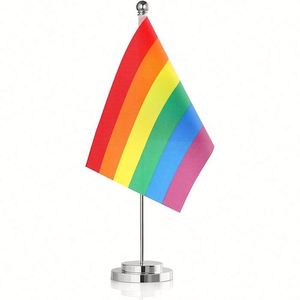สินค้าขายดี จัดส่งตรง อุปกรณ์ตกแต่งธงสีรุ้งสำหรับงานไพรด์เกย์ คุณภาพพรีเมียม สำหรับ LGBTQ ธงตั้งโต๊ะแบบถือ - Product Image 1