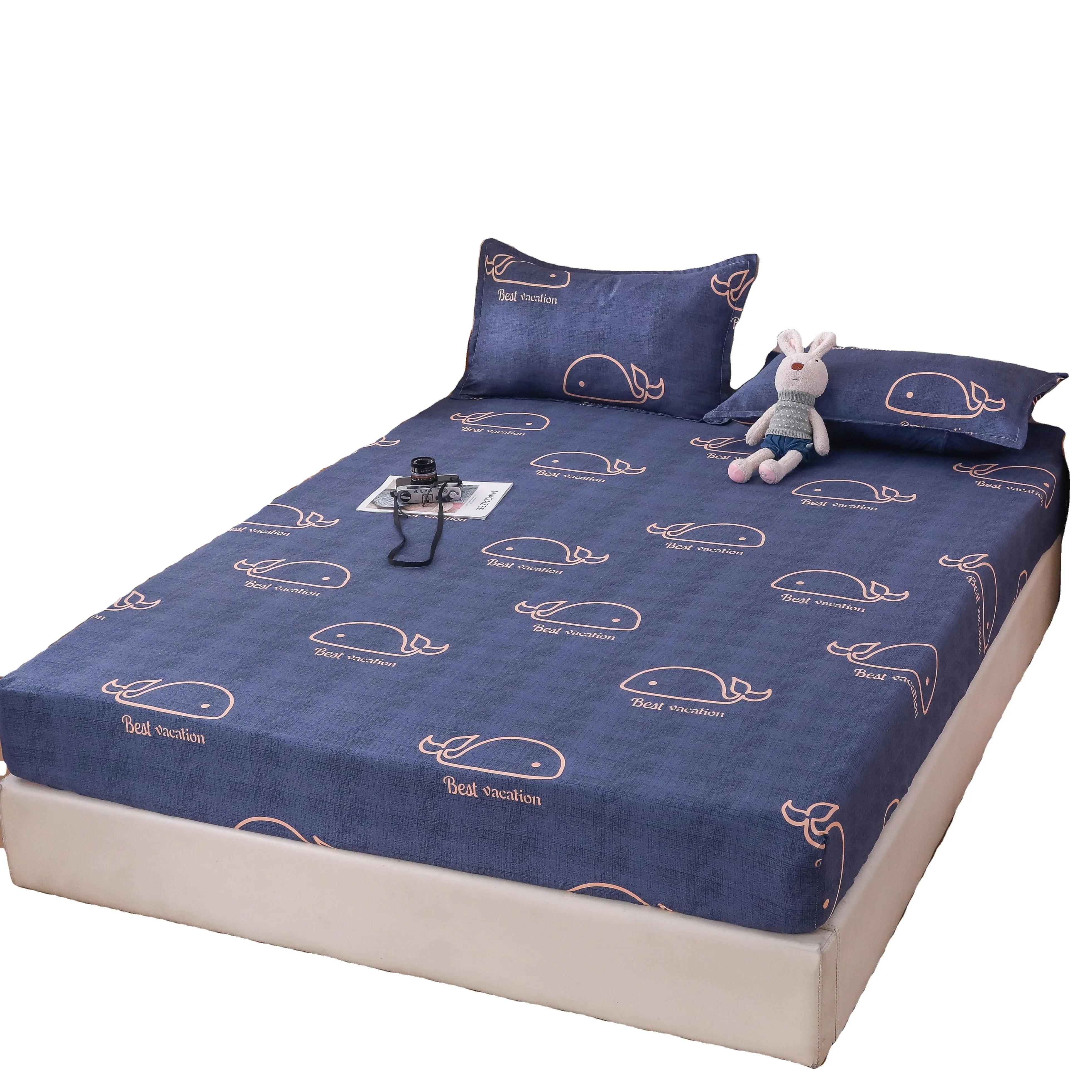 trending products 2021 new arrivals fitted bed sheets wholesale sale polyester fabric Dark Blue whale pattern