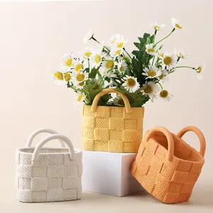 Nordic ins creative ceramic handbag, vase, minimalist hydroponic flower set, fresh and girlish decoration