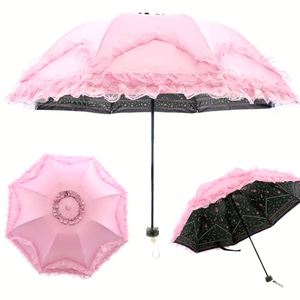 Paraguas Plegable de Encaje, Resistente al Viento, Protección UV, Impermeable, Sombrilla Compacta y Portátil para Mujeres y Niñas, Uso Diario y de Viaje - Product Image 1