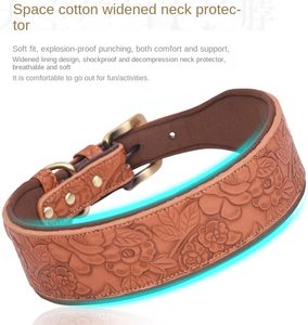 Luxury PU Leather <strong>Dog</strong> <strong>Collar</strong> for Large <strong>Medium</strong> &amp; Small <strong>Dogs</strong> Embossed Print &amp; Ribbons Decoration Solid Pattern Cotton <strong>Padded</strong> - Product Image 5