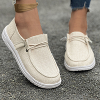 Mocassins en toile pour femmes, à enfiler, avec lacets élastiques, semelle plate, confort décontracté, talon convertible, 2 couleurs