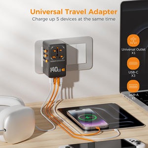 <span class=keywords><strong>Adaptateur</strong></span> de voyage universel pour TESSAN 140W GaN, <span class=keywords><strong>adaptateur</strong></span> de prise internationale avec 3 ports USB C et 1 port USB A, alimentation mondiale - Product Image 4