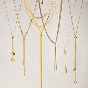 Conjunto de Collar en <span class=keywords><strong>Y</strong></span> con Cadena de Eslabones de Acero Inoxidable Chapado en Oro de 18k, Diseño de Corazón, Joyería en Capas para Uso Diario - Product Image 1