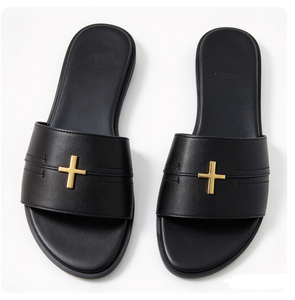 Sandalias planas de cuero genuino para mujer, de verano, con punta abierta, con detalles metálicos cruzados, fáciles de poner. - Product Image 3