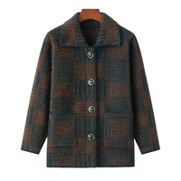 Cardigan respirant vintage décontracté à revers pour femmes d'âge moyen et âgées, en tricot jacquard à carreaux